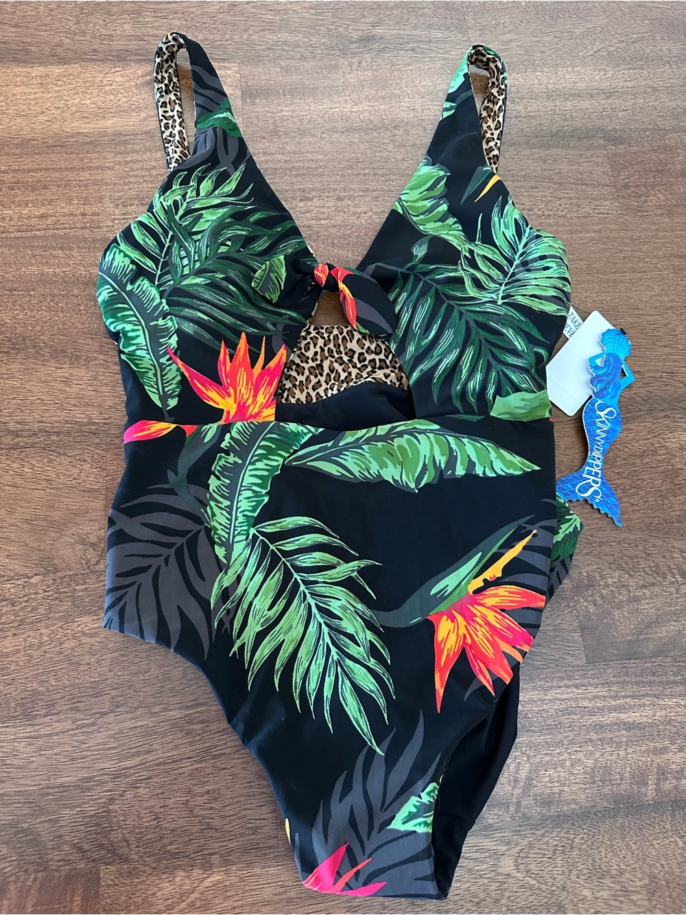Reversible Tropical Leaf/Leopard One Piece Swimsuit